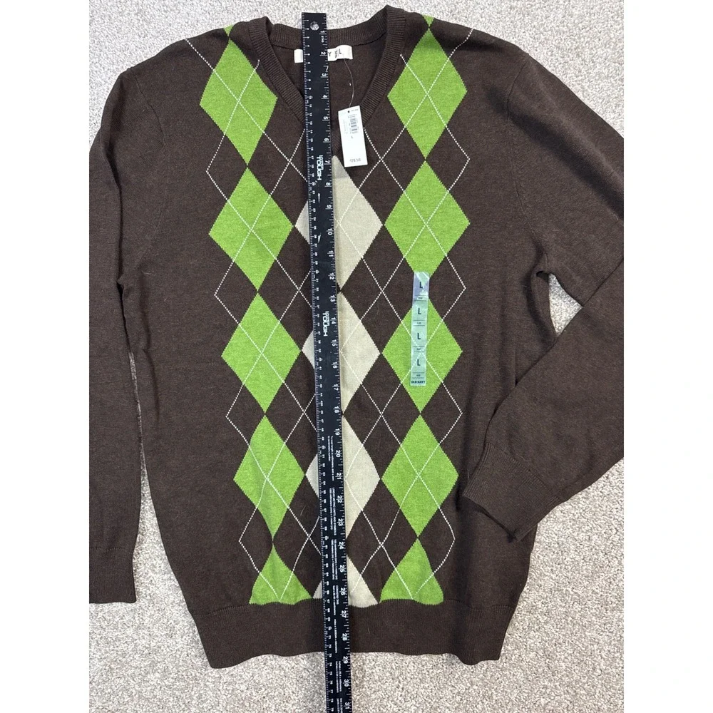 Old Navy Mens Argyle V-Neck Sweater Brown Green Tan Size L NWT